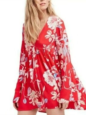 ⚜️ Free People Red Floral Boho Tunic Dress